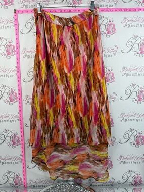 Sunny Leigh skirt Multicolor Abstract Midi Skirt - Pink, Orange, Yellow, Brown
